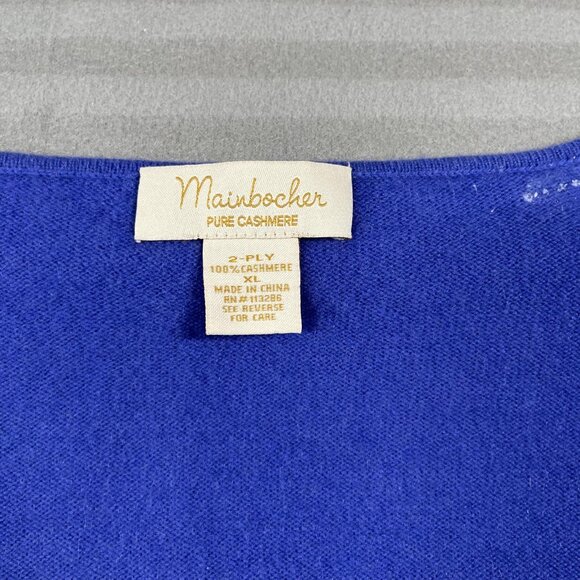 Mainbocher Sweater Womens XL Blue 100% Cashmere Short Sleeve Scoop Neck 2-Ply - Picture 2 of 8